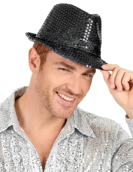 Klobúky borsalino s dospelými čiernymi flitrami