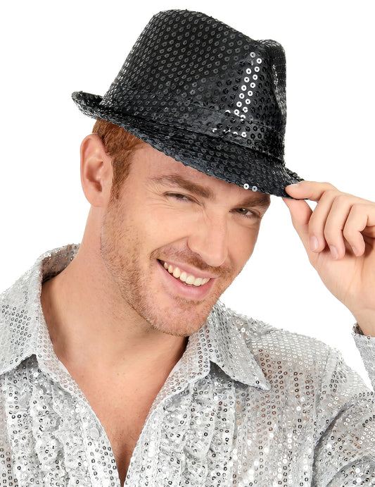Klobúky borsalino s dospelými čiernymi flitrami