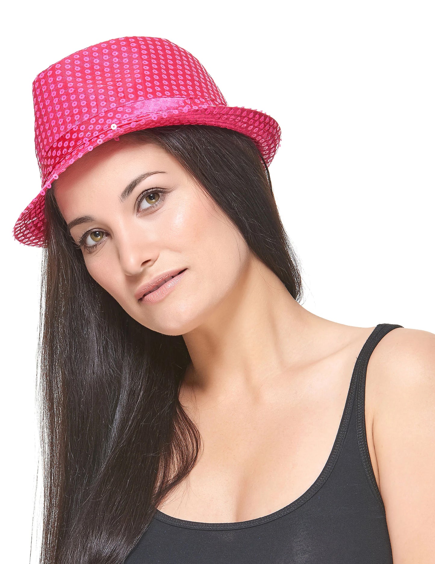 Borsalino klobúk s fluorescenčnými ružovými flitrami