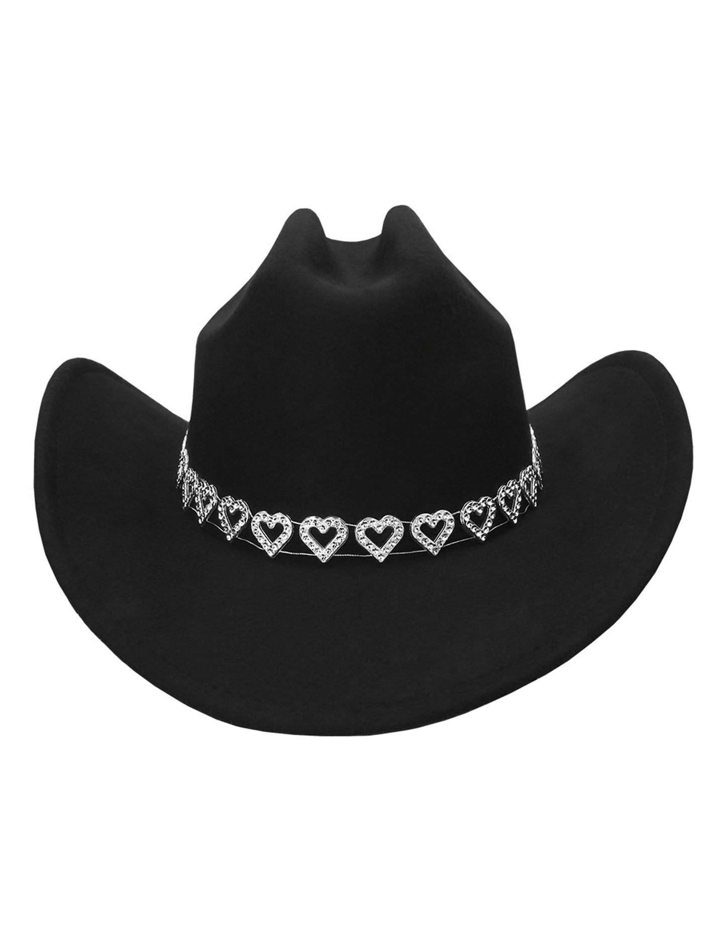 Čierny kovbojský klobúk s trblietavými srdiečkami pre dospelých
