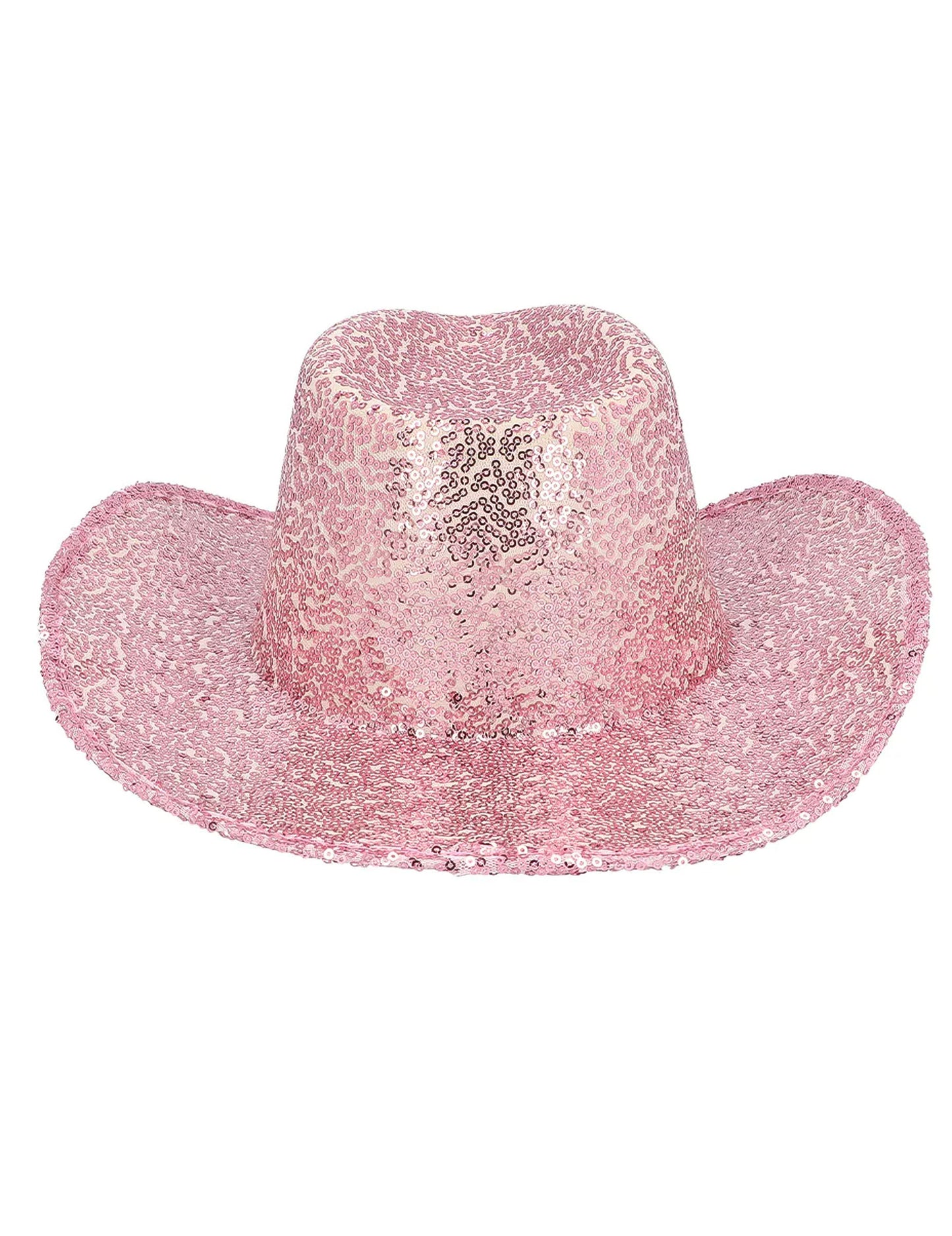 Svetloružový flitrový kovbojský klobúk pre dospelých
