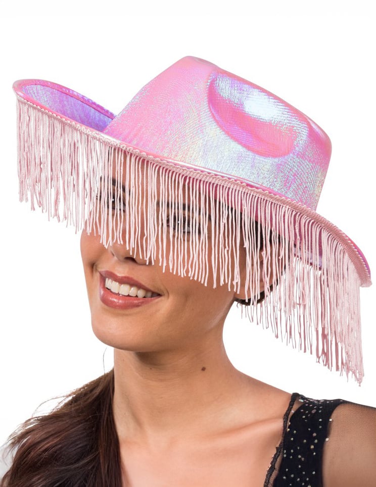 Rose Iridescent Cowboy Hat s dospelými strapcami