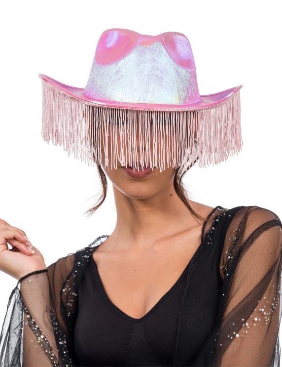 Rose Iridescent Cowboy Hat s dospelými strapcami