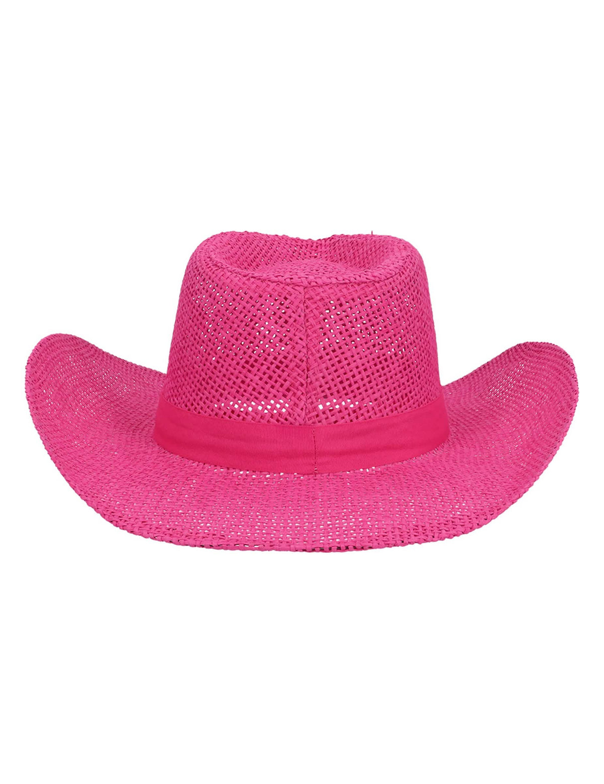 Vue de face du chapeau de cowboy tressé pour adulte rose