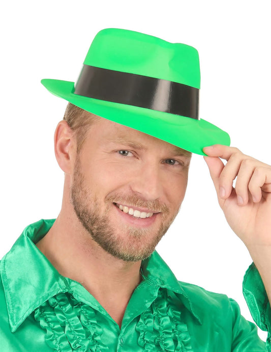 Fluo dospelý zelený gangster klobúk