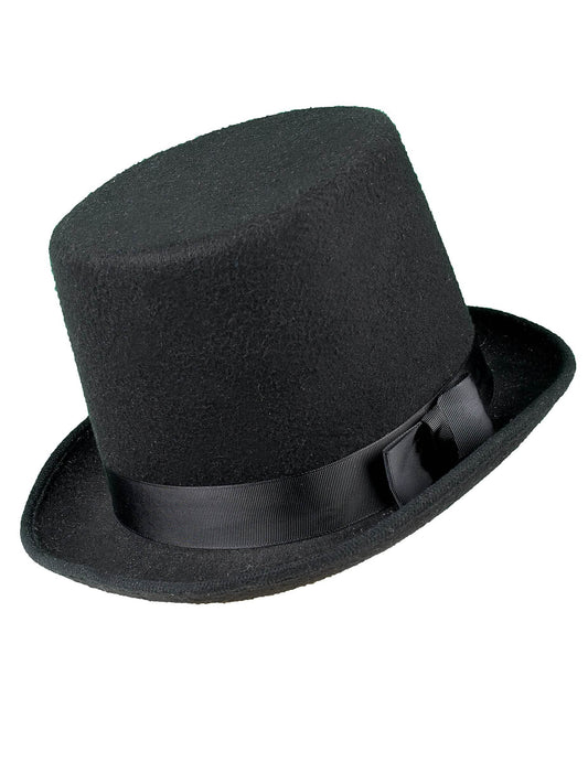 Vue de profil du chapeau haut de forme pour adulte noir avec nœud