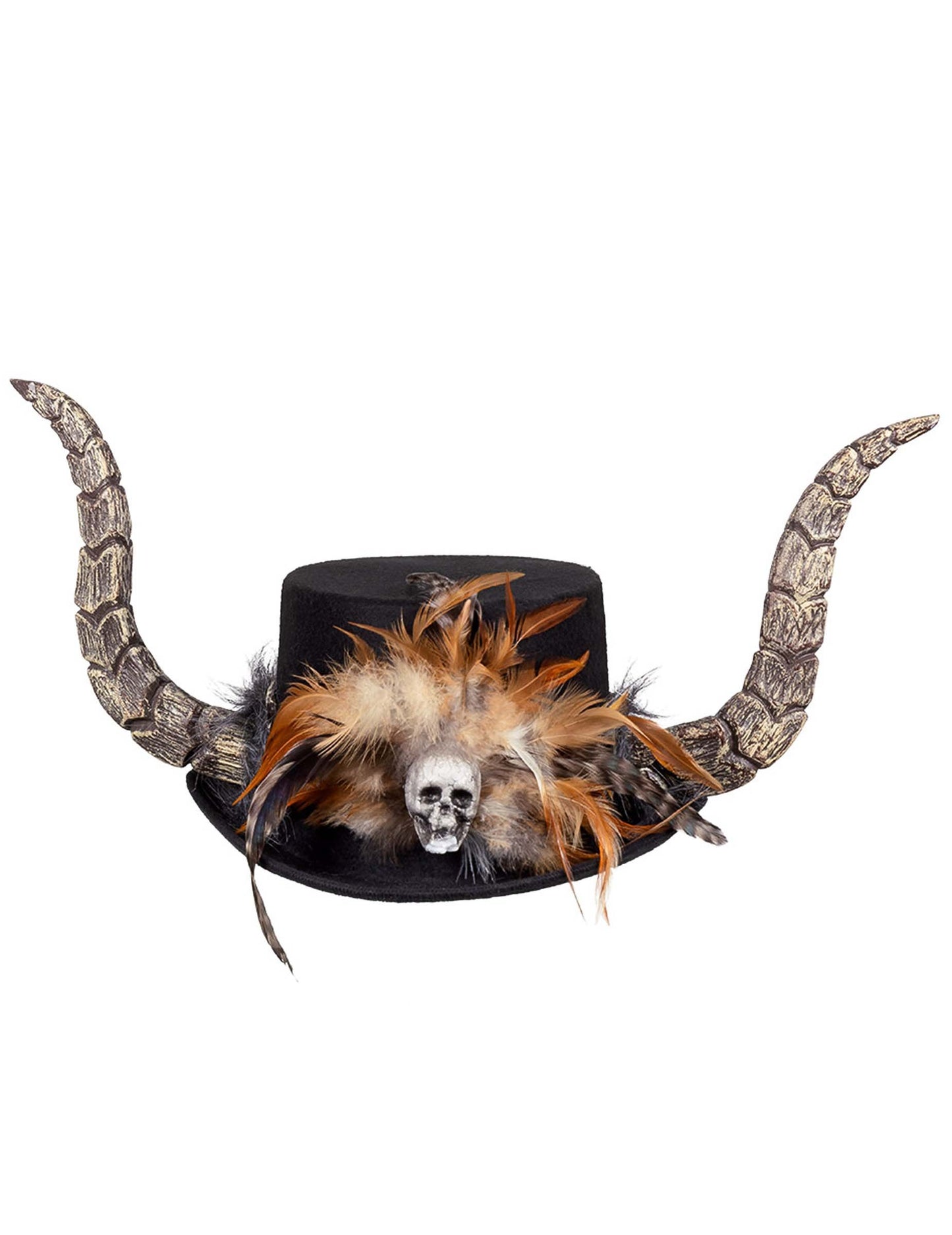 Voodoo klobúk s rohmi pre dospelých a perie