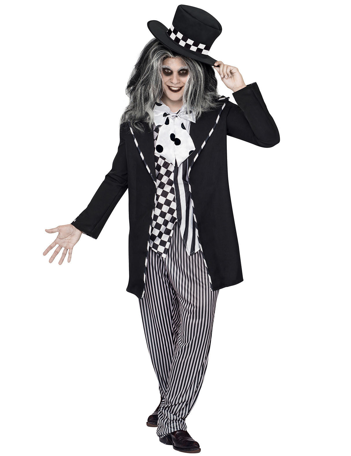 Déguisement de chapelier fou conte de fée Halloween pour homme noir et blanc