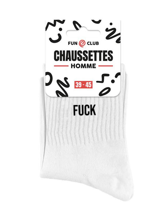 Détail du packaging des chaussettes Fuck