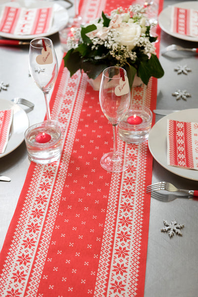 Bavlnený prestieradlo na stôl pri krbe 3m x 28 cm červená a biela