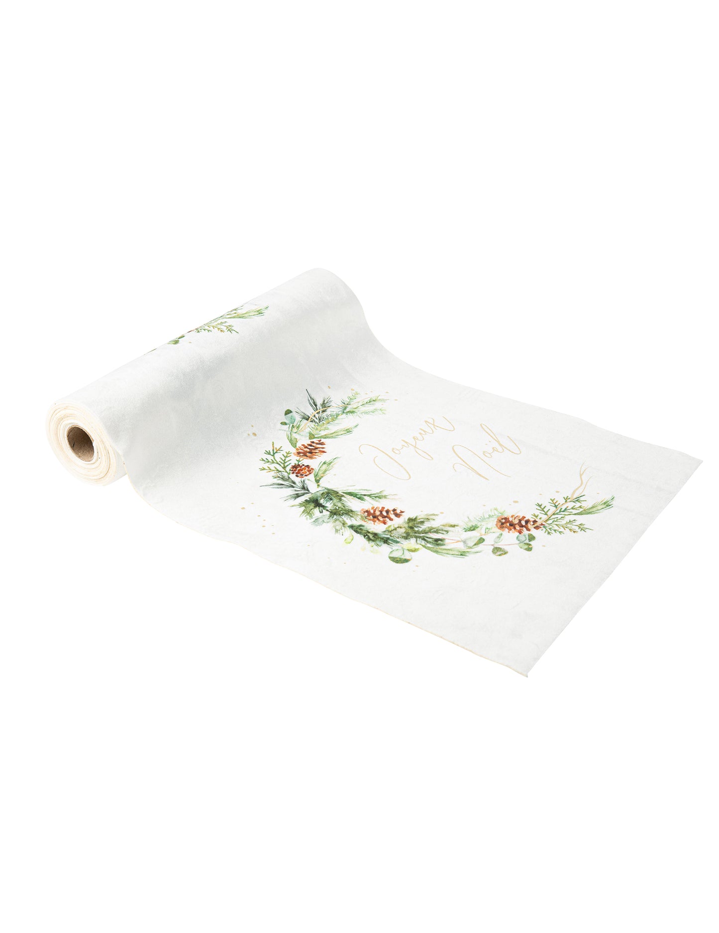 Biely zamatový prestierací stôl Enchanted Forest 28 cm x 3 m Veselé Vianoce