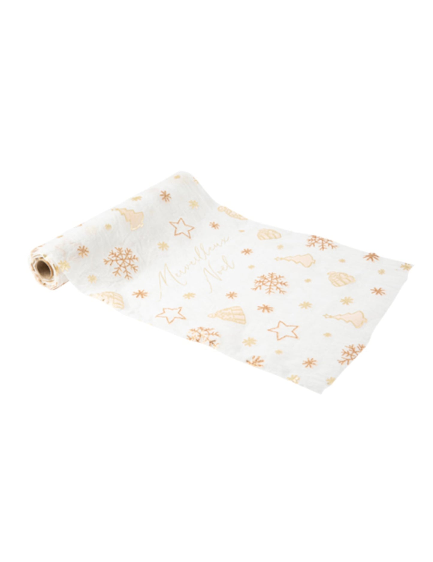 Chemin de table merveilleux Noël blanc et doré avec motifs sapins
