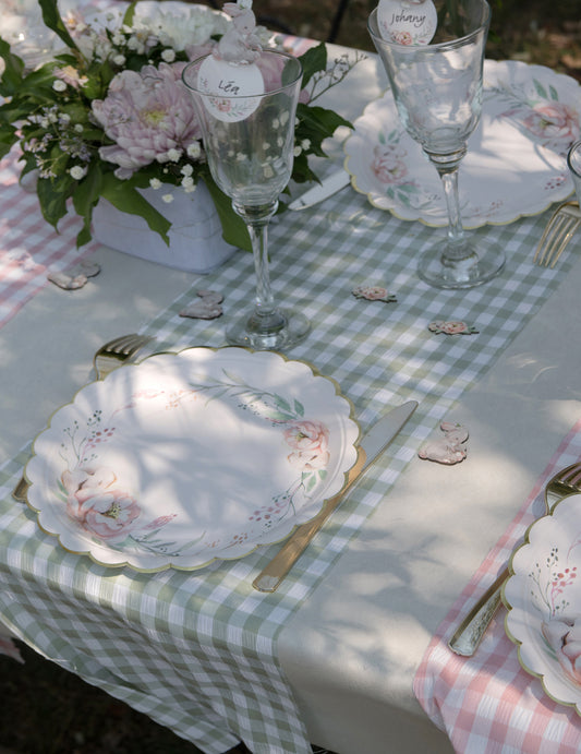 Mise en situation du chemin de table vichy menthe en polyester