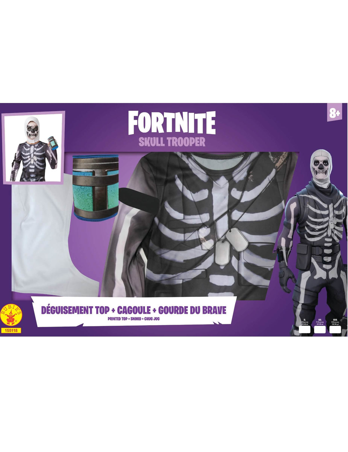 Podrobnosti o vrchnej časti kukly a fľaši súpravy kostýmu Skull Trooper Fortnite