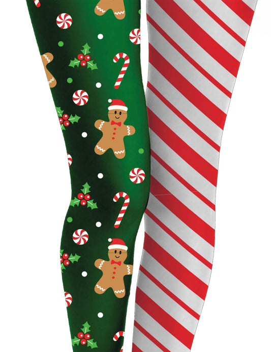 Gros plan sur les motifs des collants de Noël pain d'épice pour adulte