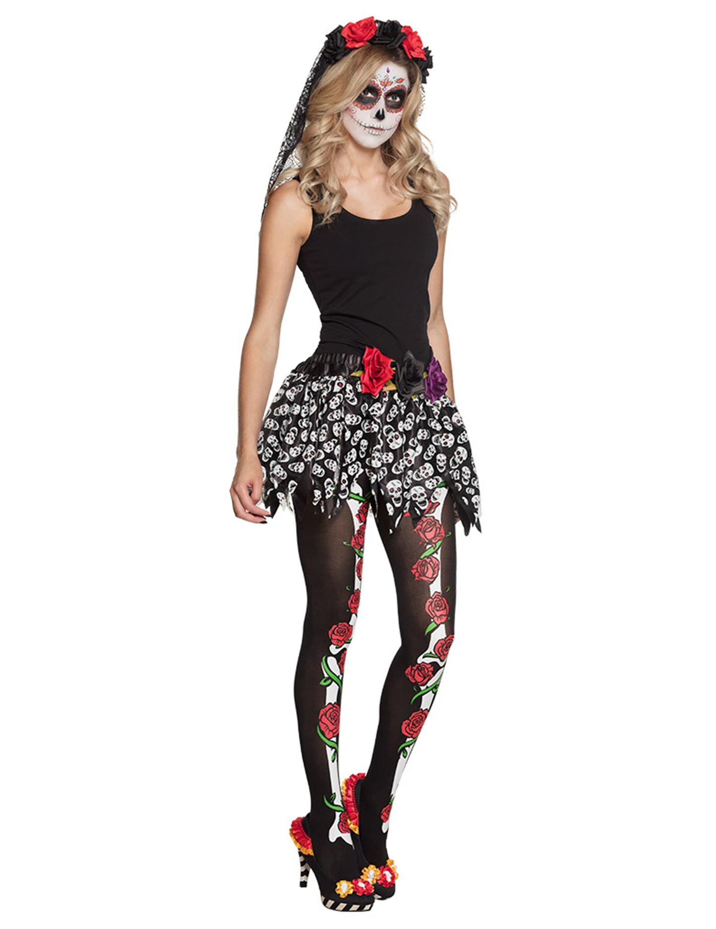 Čierne pančucháče sexy žena Dia de los Muertos