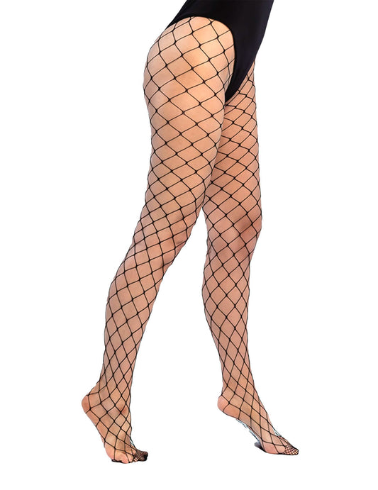 Vue de profil des collants résille mailles larges