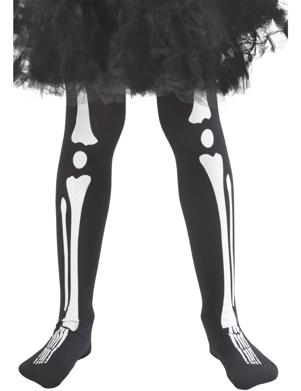 Detail na potlač kostí nôh na pančuchách s kostlivcom halloween