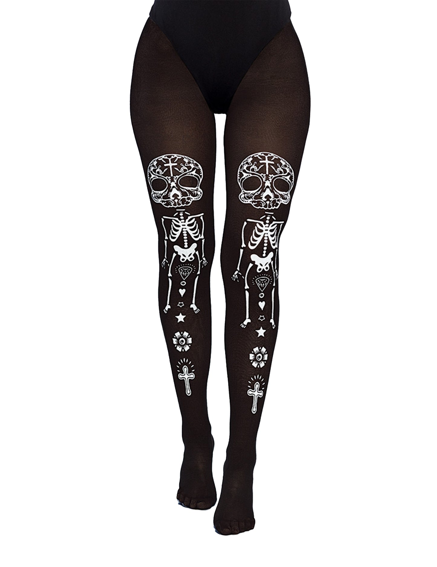 Dospelí dospelí a biele kostrové pančuchy Dia de los Muertos