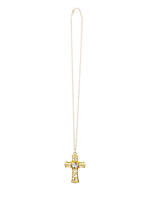 Vue d'ensemble du collier croix pour femme doré