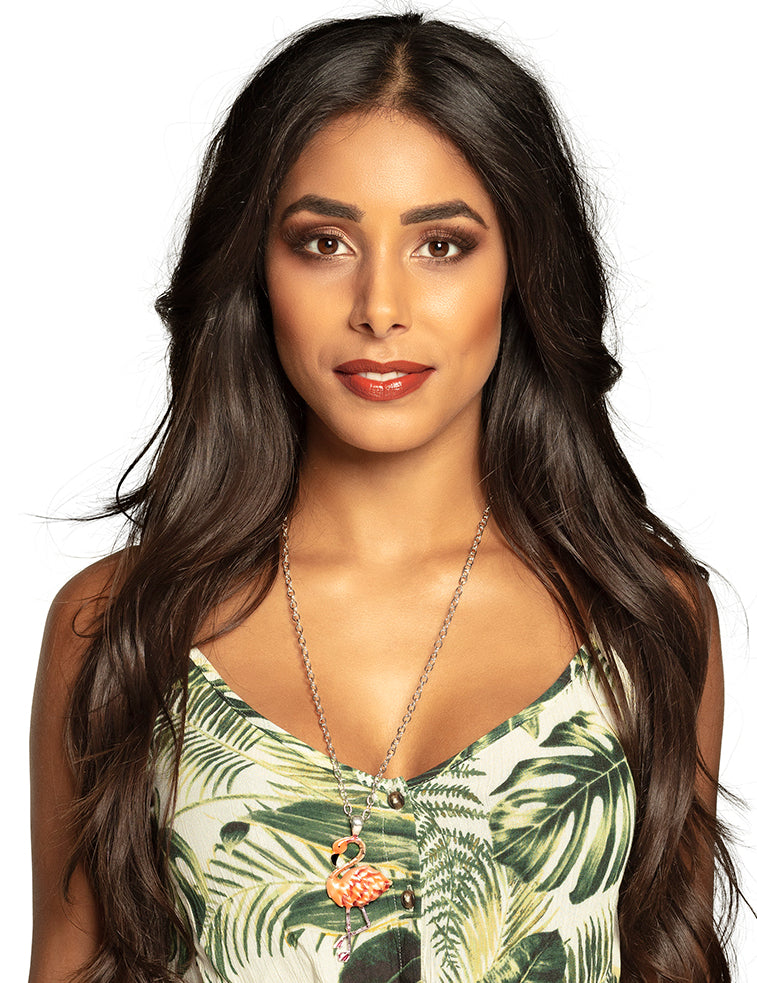 Kovový náhrdelník s ružovým plameňom