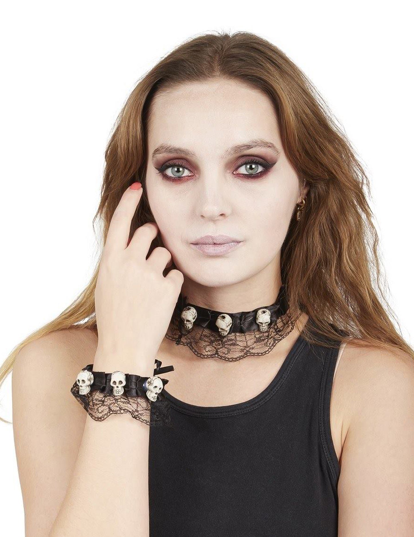 Náramok náhrdelníka a čipky s lebkou Halloween