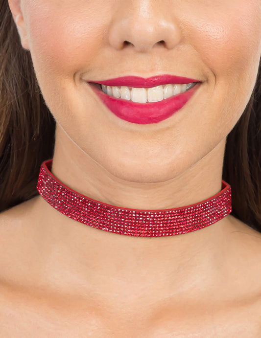 Červený choker s kamienkami pre dospelých