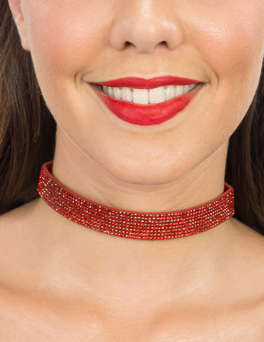 Červený choker s kamienkami pre dospelých