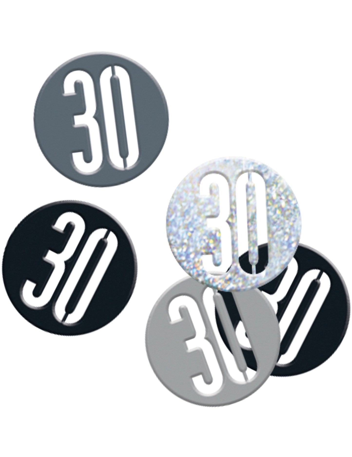 Konfety na 30. narodeniny v šedej a čiernej farbe