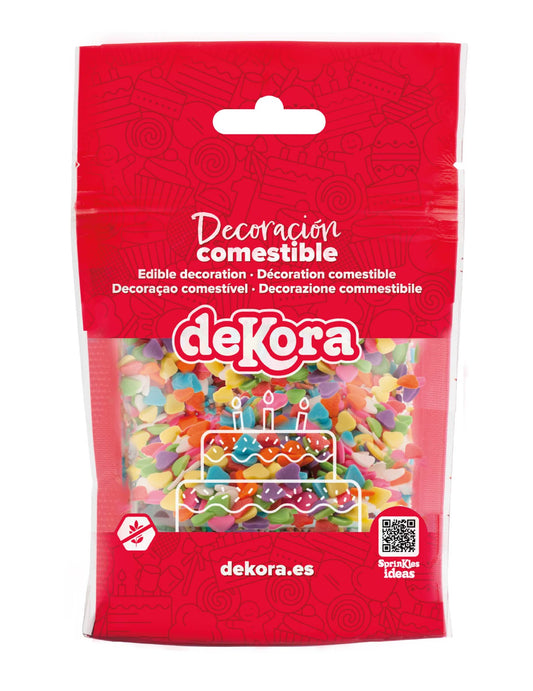 Viacfarebné cukrové konfety v tvare srdca 100g, jedlé dekorácie