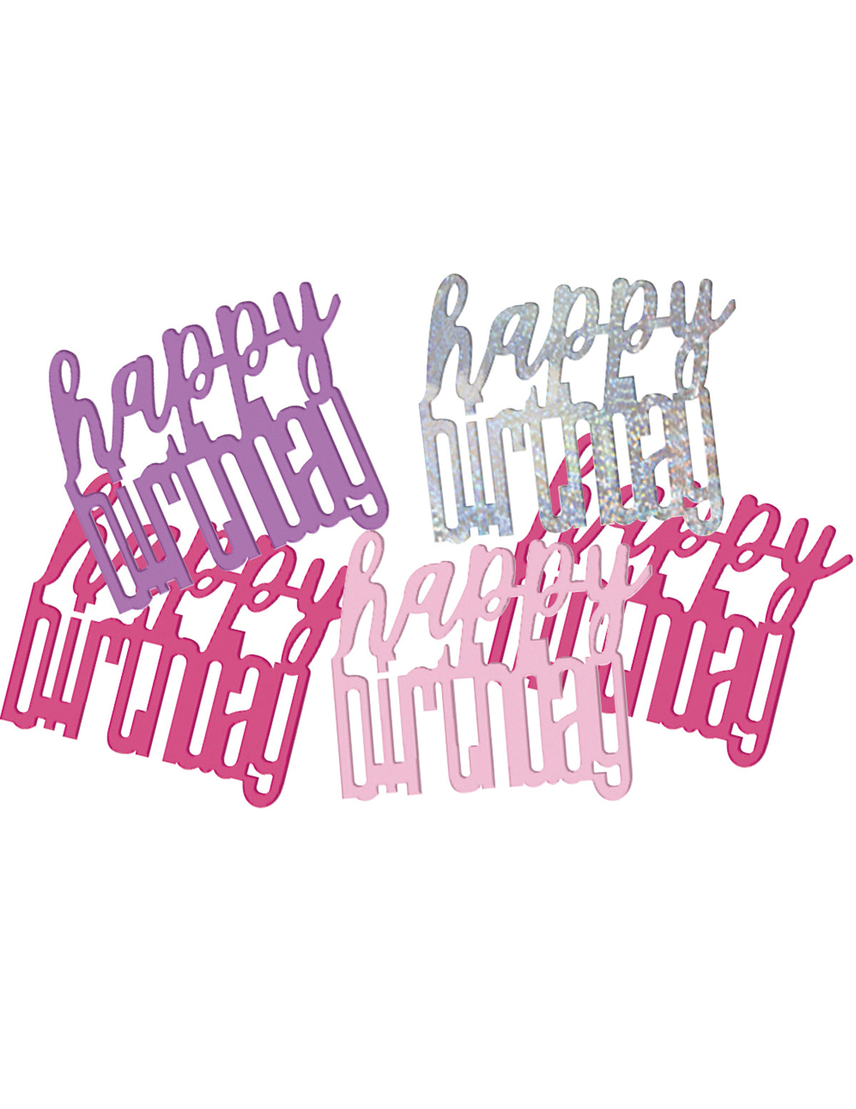 Confettis Happy Birthday pour fête rose et gris holographique