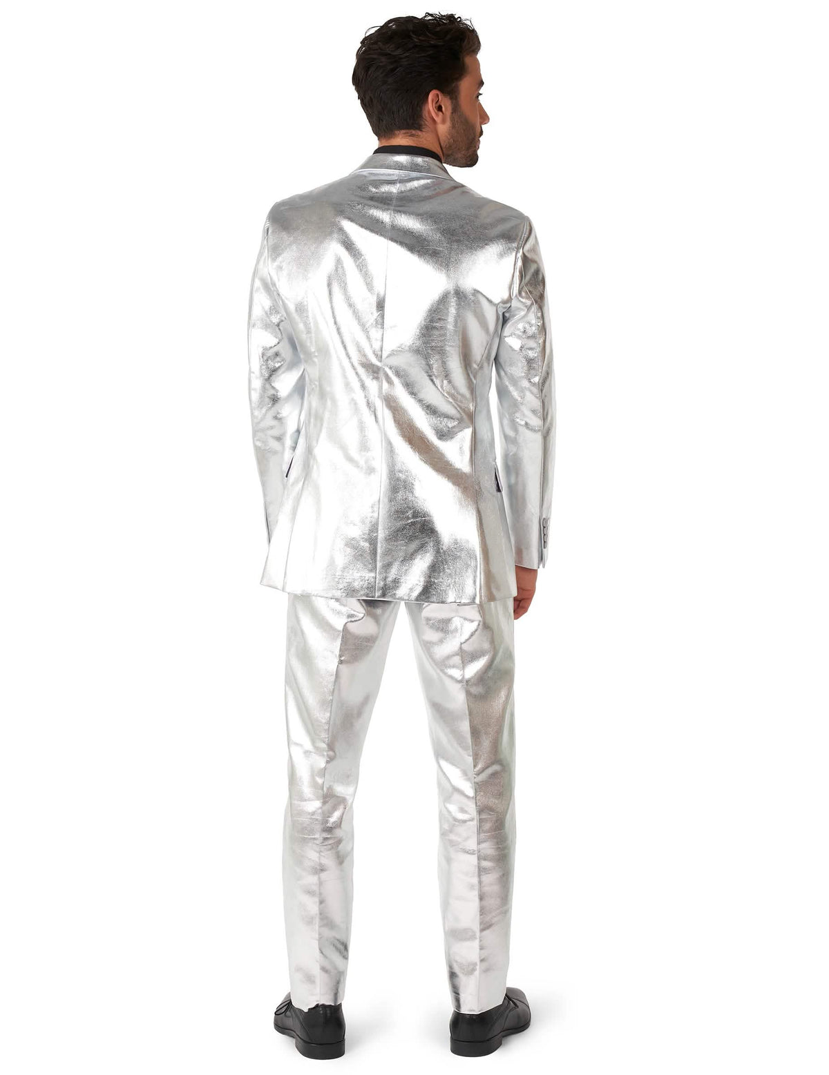 Kostým Mr. Shiny Silver pre muž strieborná lesklý pohľad zozadu