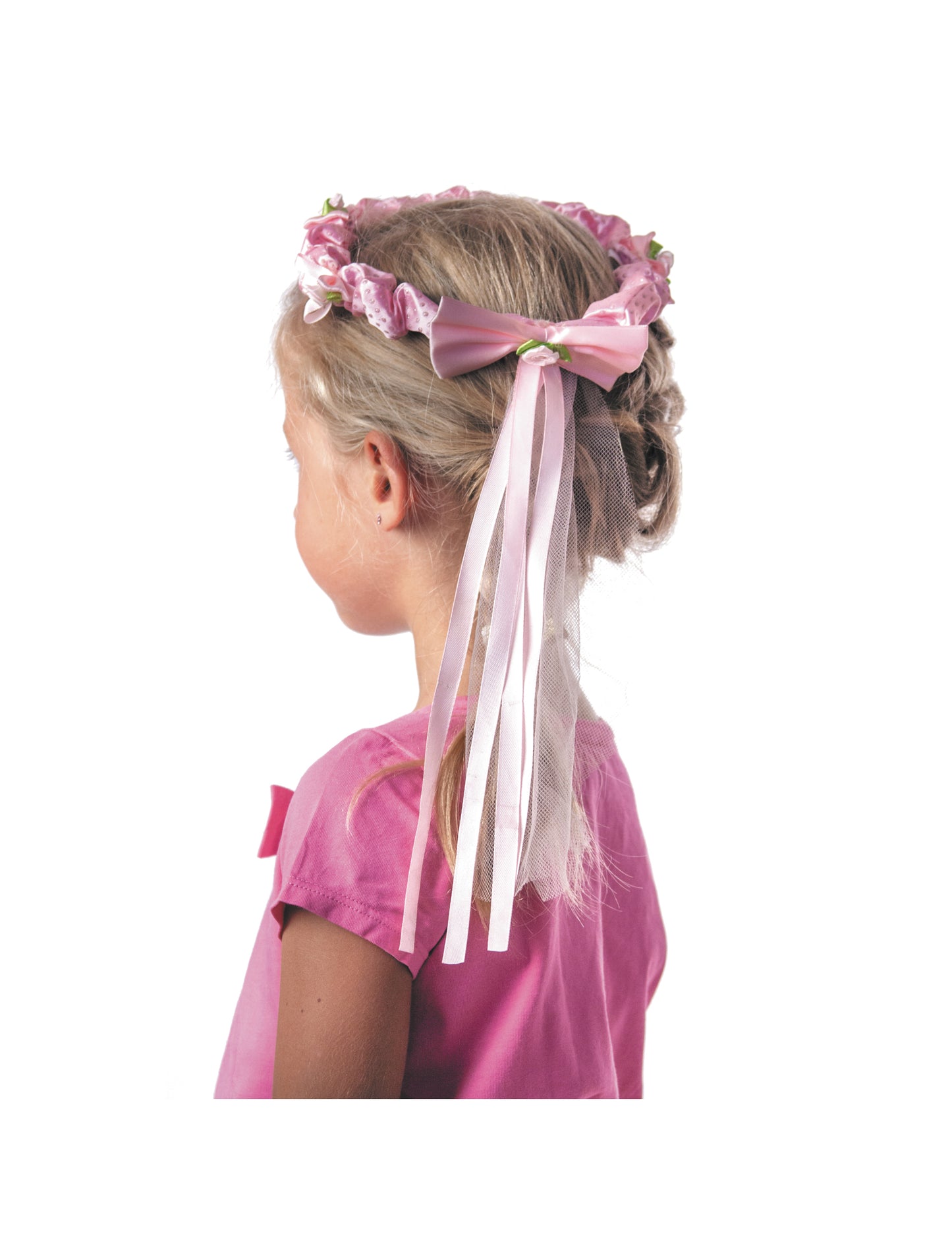 Koruna ružové kvety s dievčenskou stuhou