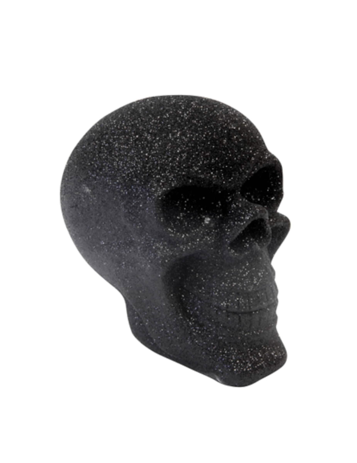 Halloweenová lebka na dekoráciu čierna s trblietkami z živice