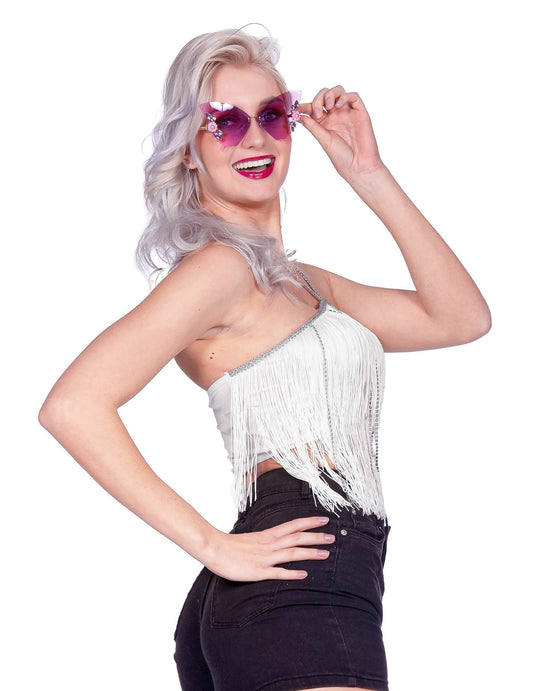 Biely festivalový crop top s strapcami pre ženy