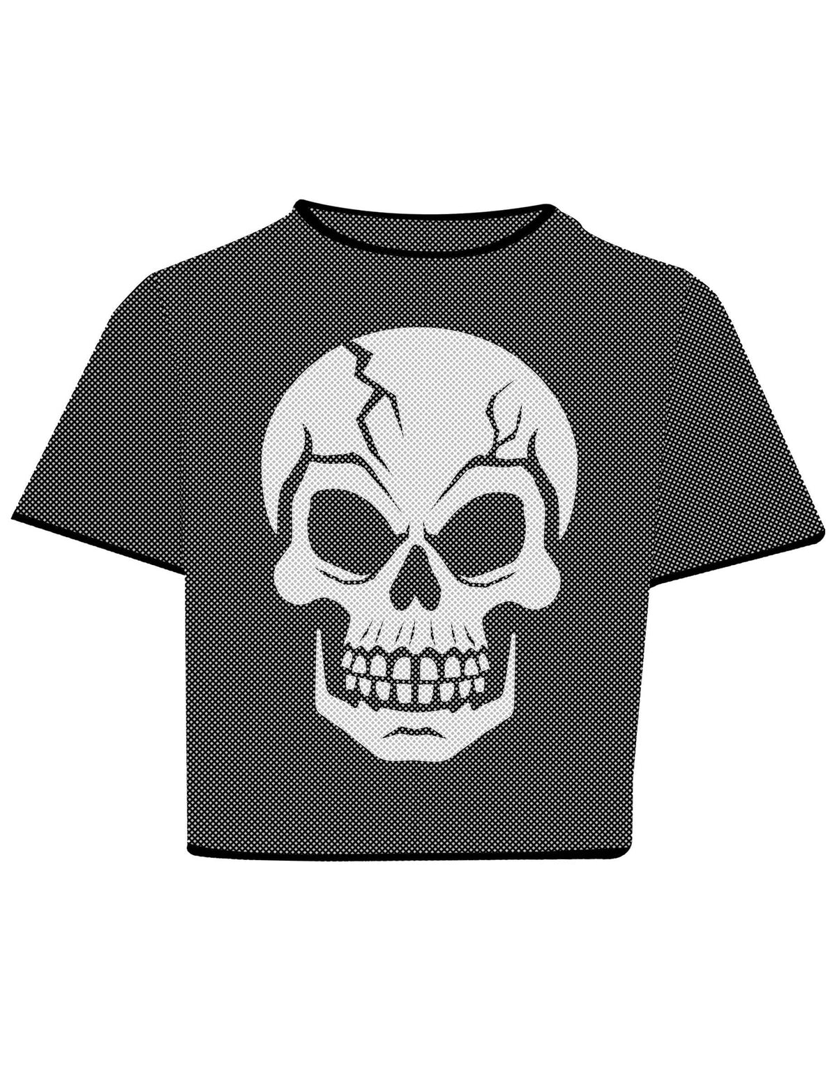 Čierny sieťovaný crop top s lebkou pre dospelých