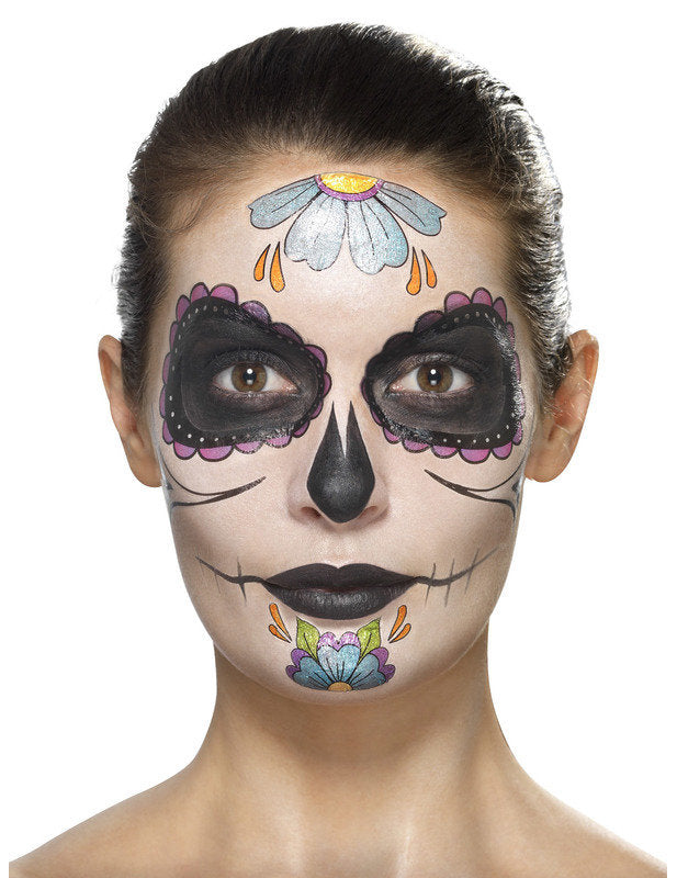 Make -up modré kvety žena Dia de los Muertos