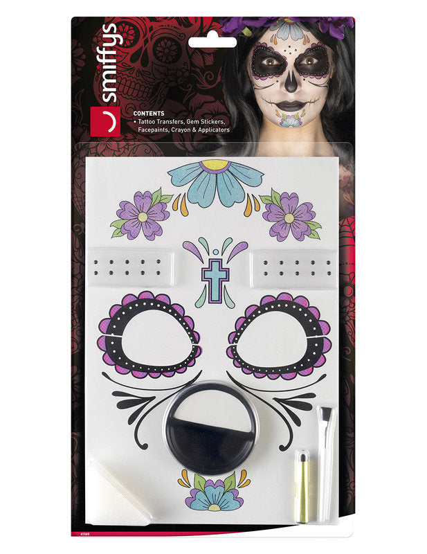 Make -up modré kvety žena Dia de los Muertos