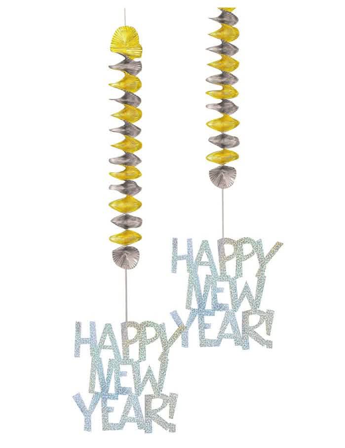 Závesná dekorácia nouvel an Happy New Year na oslavu zlatá a strieborná