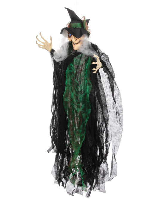 Závesná dekorácia čarodejnica na halloween čierna a zelená svietiaca