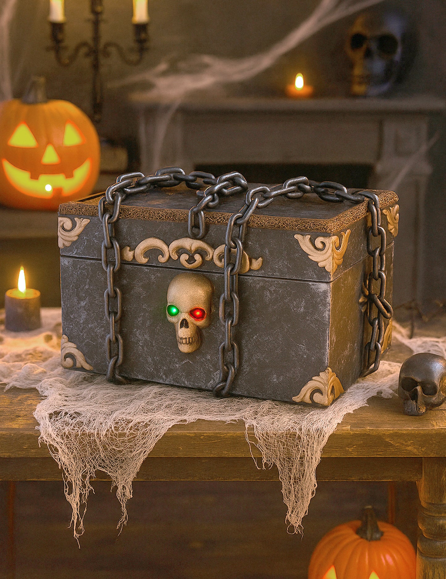 Animovaný zvuk a ľahká dekorácia hrôza pirátska hrudník