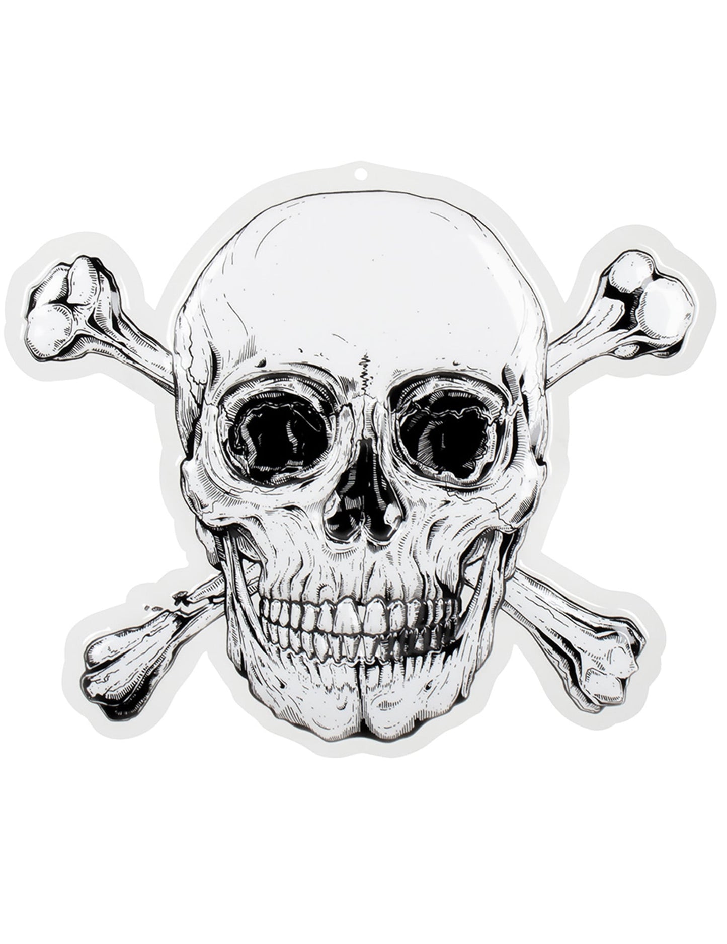 Décoration murale en plastique Pirate Jolly Roger blanc et noir avec crâne et os croisés