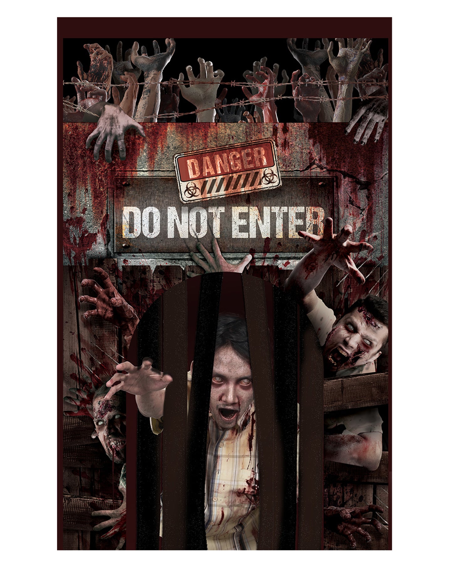 Détail du rideau à lanières de la décoration de porte avec rideau zombies
