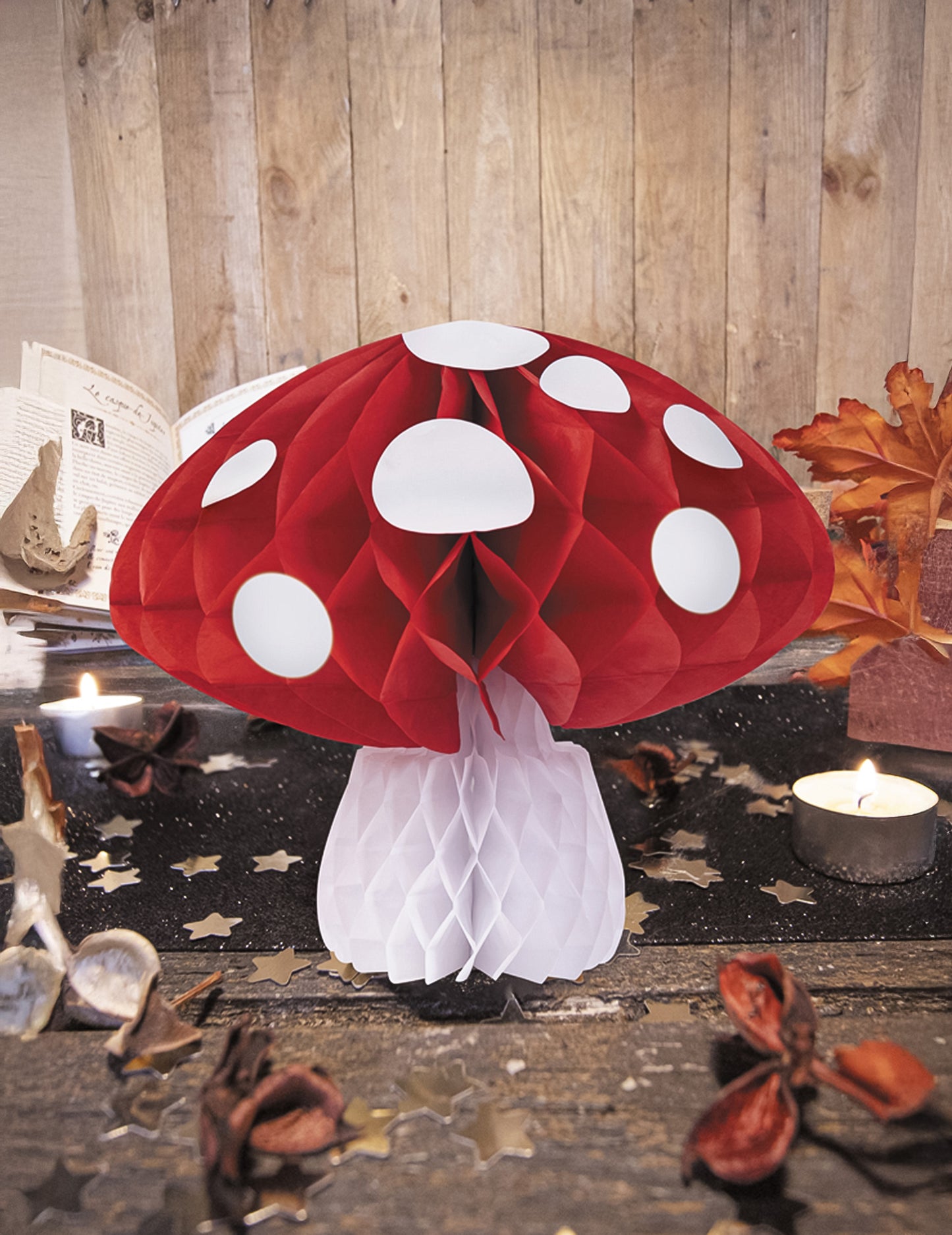 Veľká dekorácia z húb s plástom 21 cm červená a biela