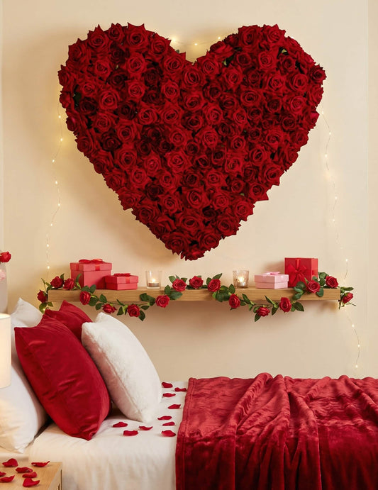 Mise en situation dans une chambre de la décoration murale cœur de roses