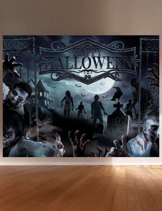 Mise en situation de la décoration murale morts vivants Halloween