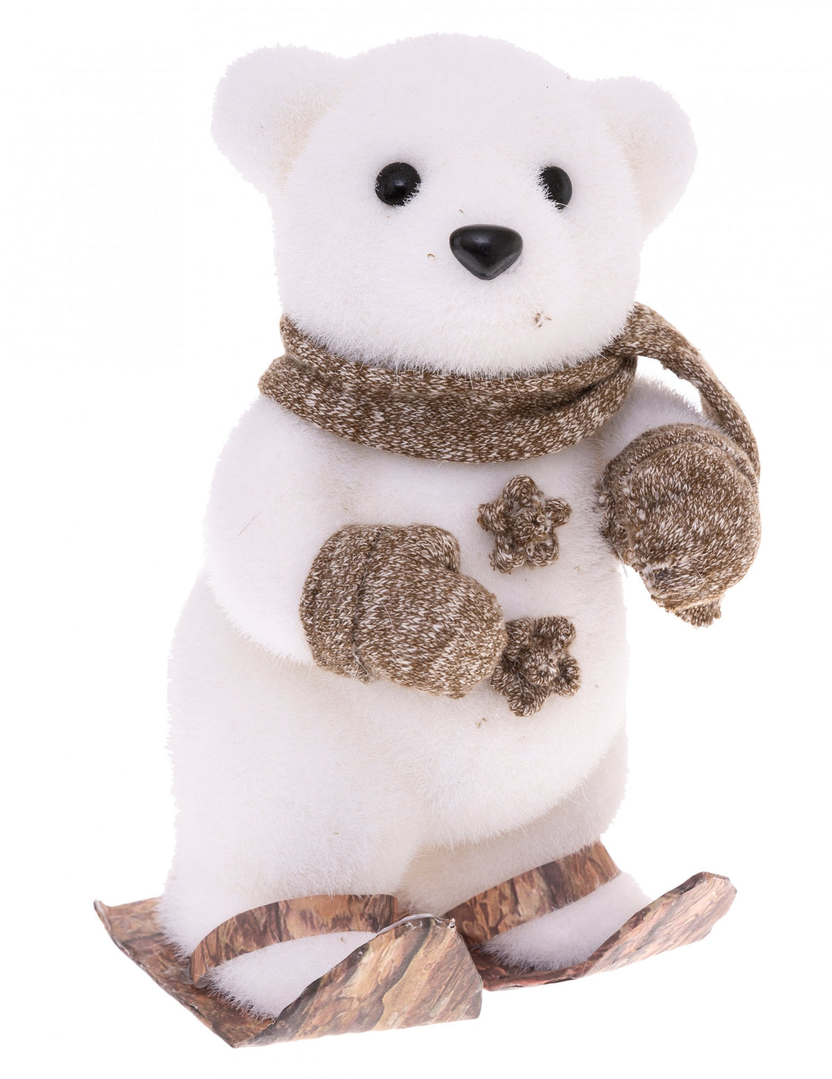 Décoration ours polaire à ski pour Noël blanc avec écharpe et moufles marron