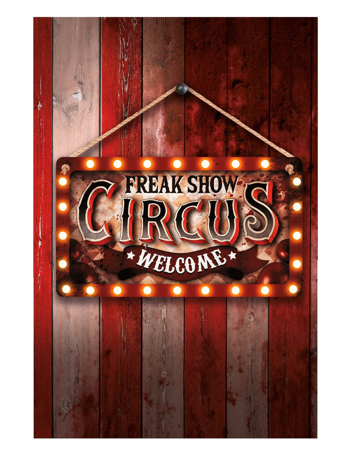 Dekorácia tabuľa Circus pre vintage párty Freak Show červená a biela