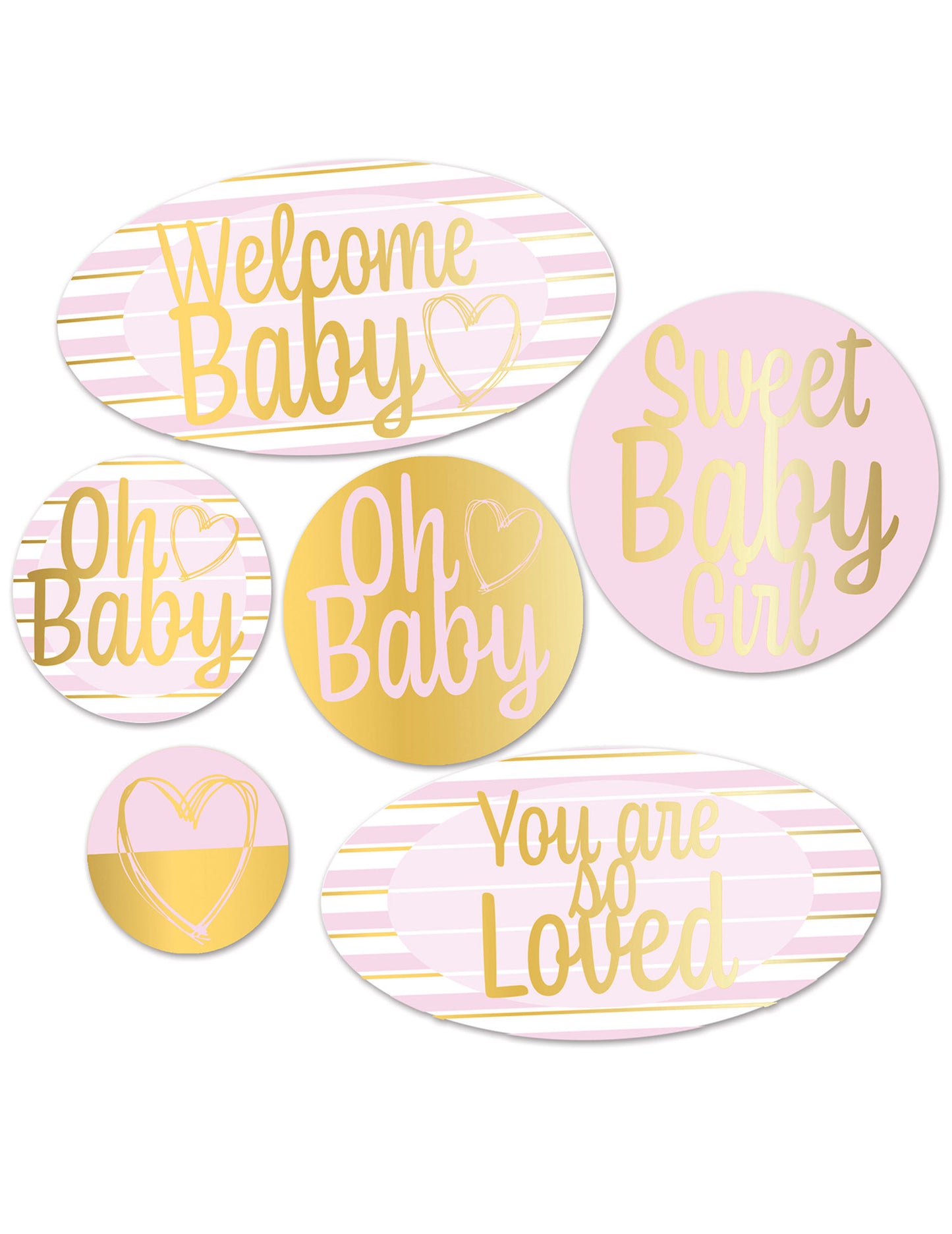 6 kartónových dekorácií: privítanie malých ruží, ružová a zlatá, oslava bábätka