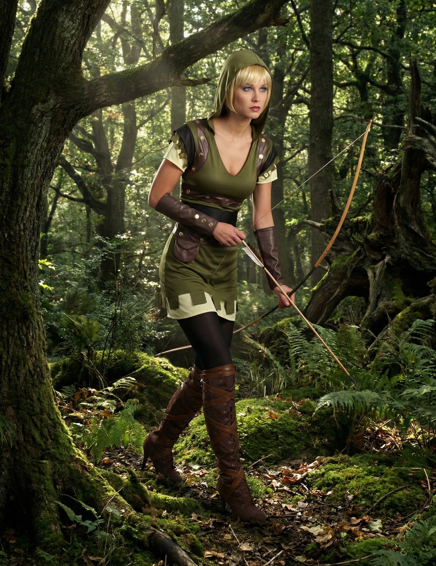 Vue de profil du déguisement archer vert des bois